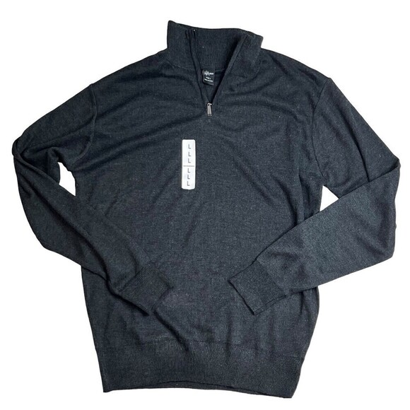 NWOT HA Man Dark Gray Long sleeve 1/4 Zip Lightweight Pullover Sweater Sz Large - Picture 1 of 6